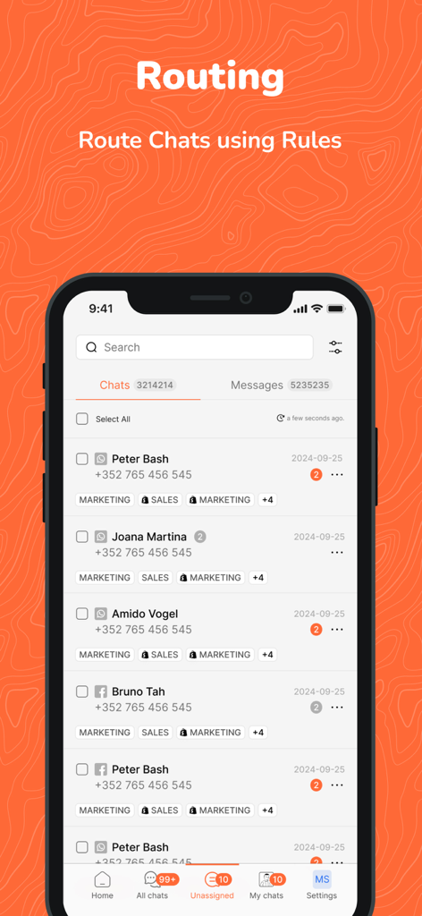 ZOKO Dashboard - Zoko Dashboard interface displaying chat routing and categorized customer messages