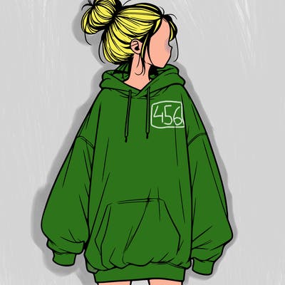 realistic girl with a oversized sweatshirt on and a bun