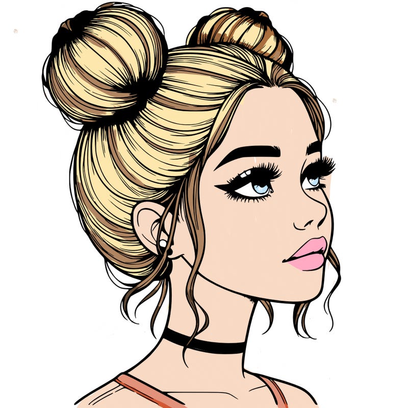 realistic girl with buns on the top of her head