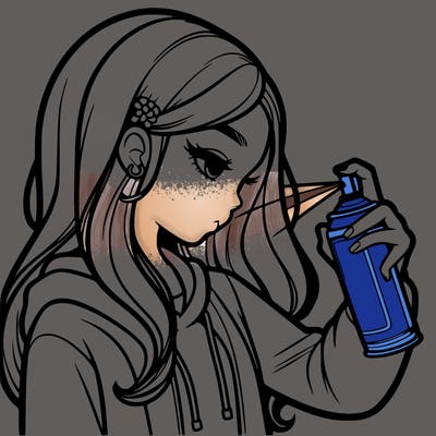 a realistic girl spray painting