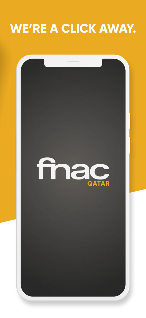 Fnac Qatar - Tela de boas-vindas do aplicativo Fnac Qatar com logotipo e slogan