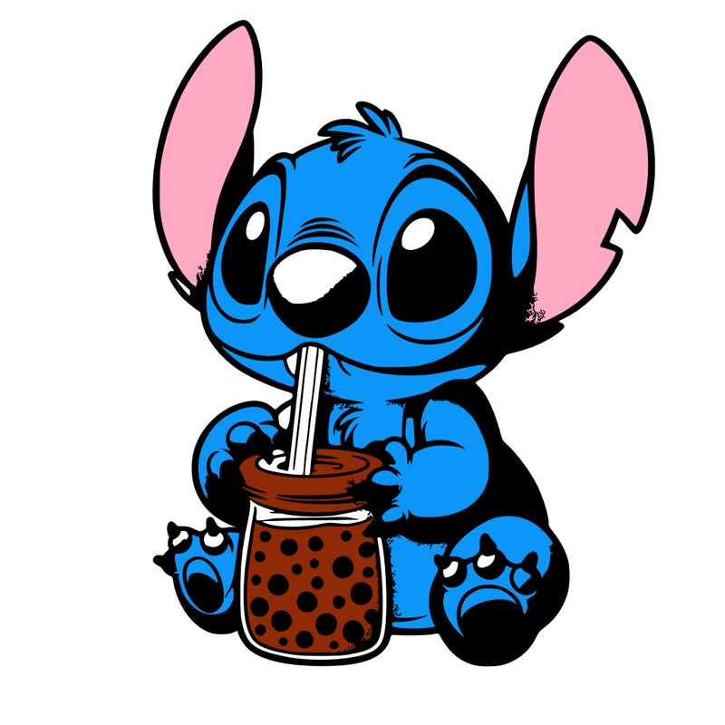 stitch drinking boba tea