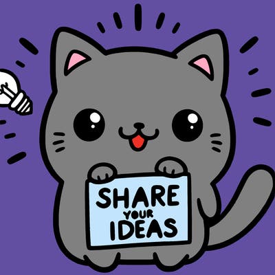 a cute cat saying share your ideas