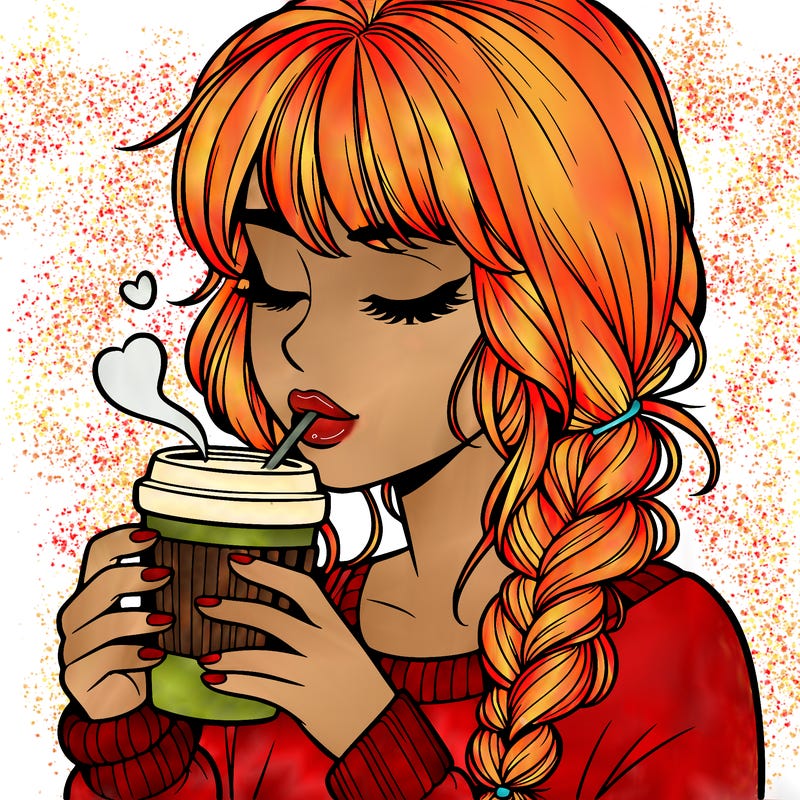 realistic girl drinking coffee
