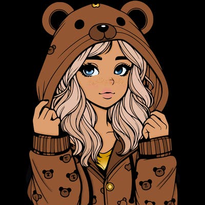 realistic girl in a animal pjs hoodie