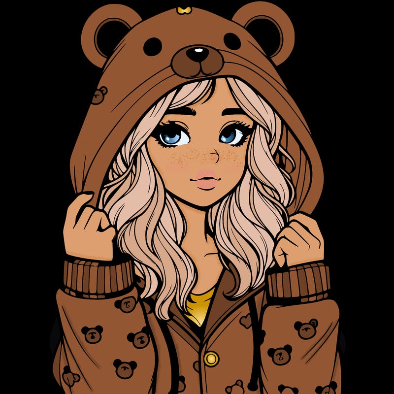 realistic girl in a animal pjs hoodie
