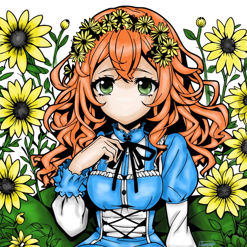 anime girl surrounded by flowers
