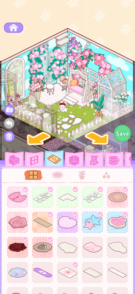 A cozy garden room being decorated in the Pocket Life Decor Happy Room mobile game