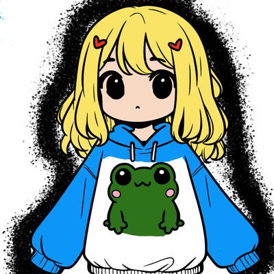 girl wearing frogging sweatshirt