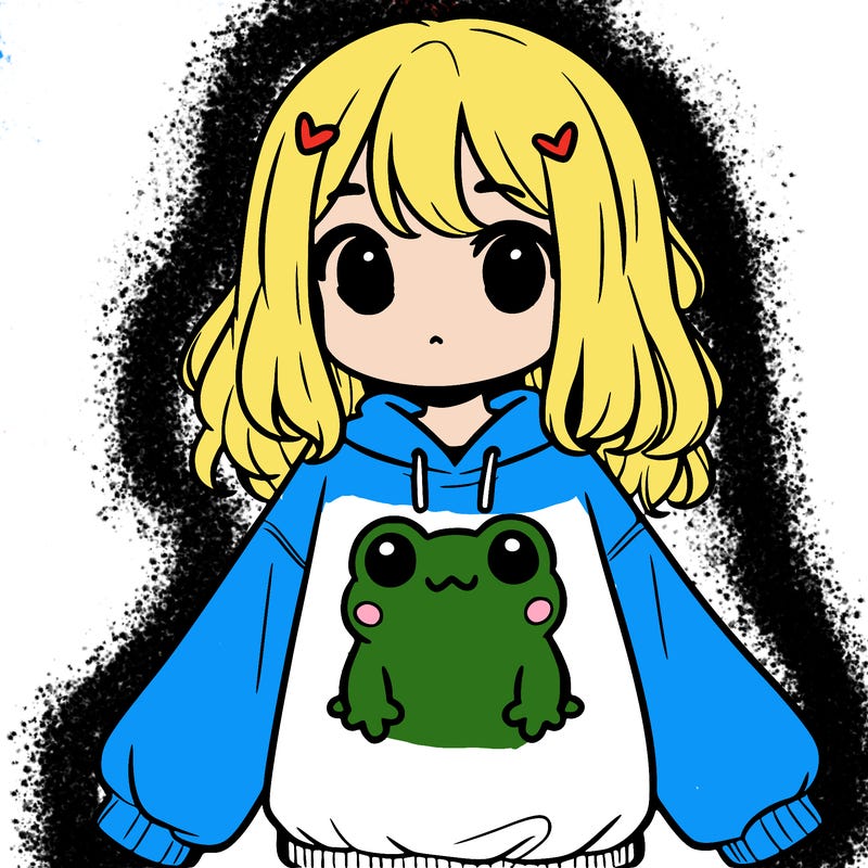 girl wearing frogging sweatshirt