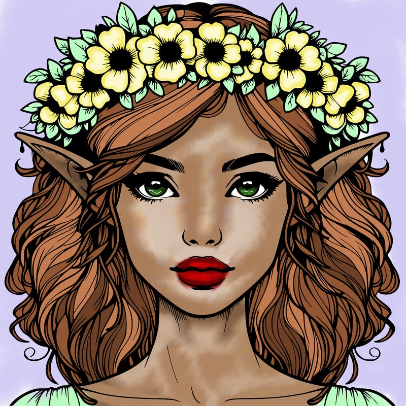 realistic female elf with flower crown