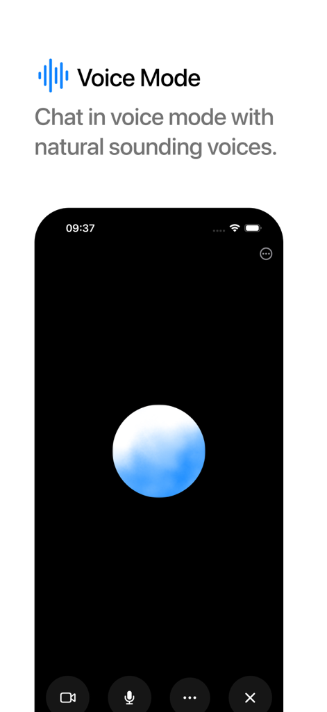 Local AI Chat - pocket - Voice Mode interface in the Local AI Chat pocket app featuring a glowing blue orb and voice interaction controls