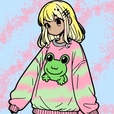 girl wearing frogging sweatshirt