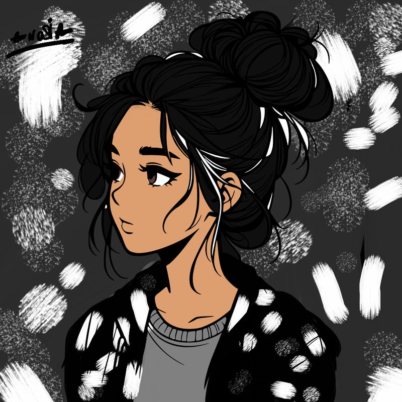 realistic teenage girl with a messy bun