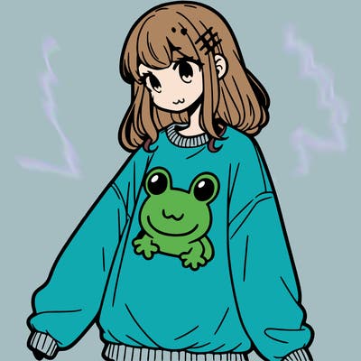 girl wearing frogging sweatshirt