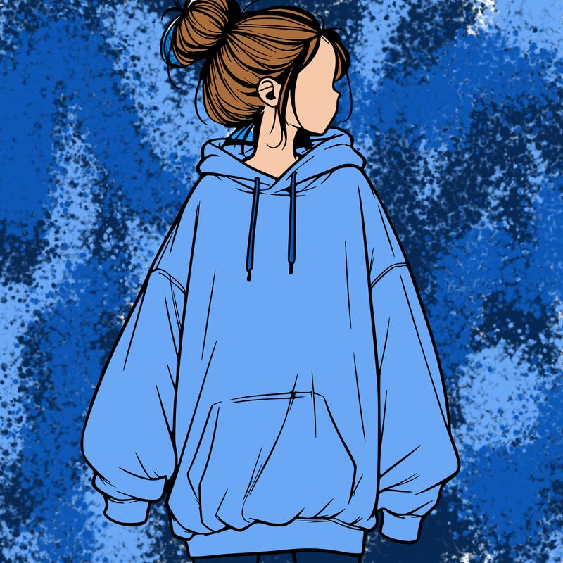 realistic girl with a oversized sweatshirt on and a bun