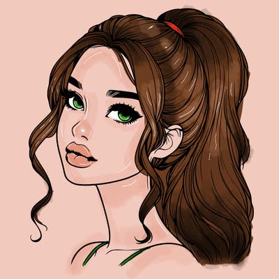 realistic girl with a ponytail on her hair and lips