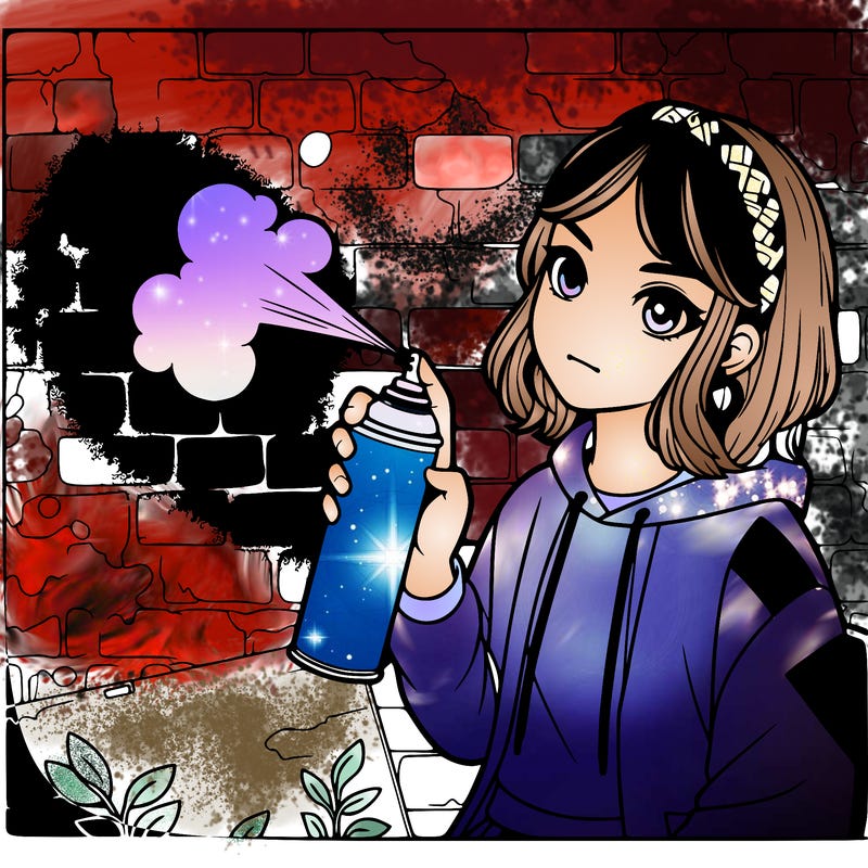 a realistic girl that spray painted a wall