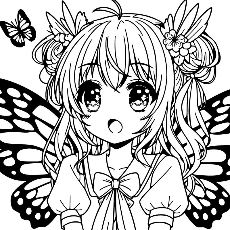 anime girl with wings butterfly