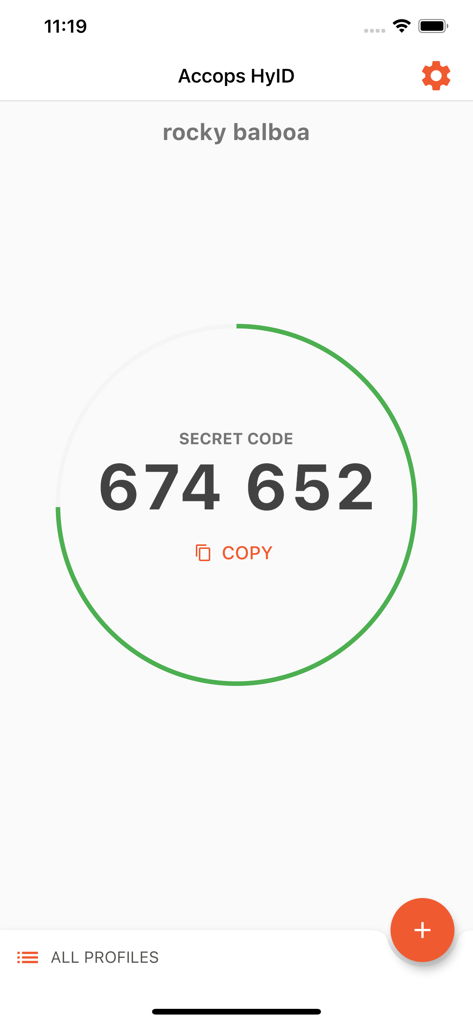 Accops HyID - Accops HyID mobile app displaying a six digit security code for two factor authentication
