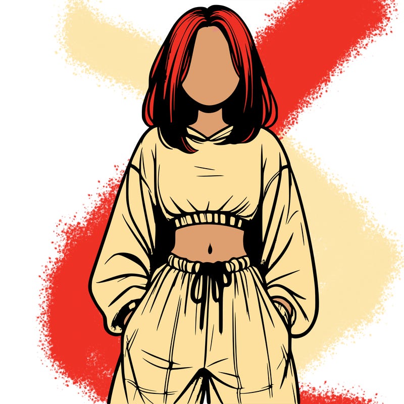 realistic girl faceless with baggy pants and a crop top
