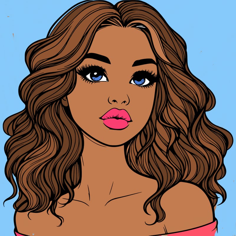 realistic girl with wavy hair and lips