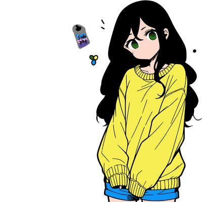 manga teen girl  in a sweater and baggy pants