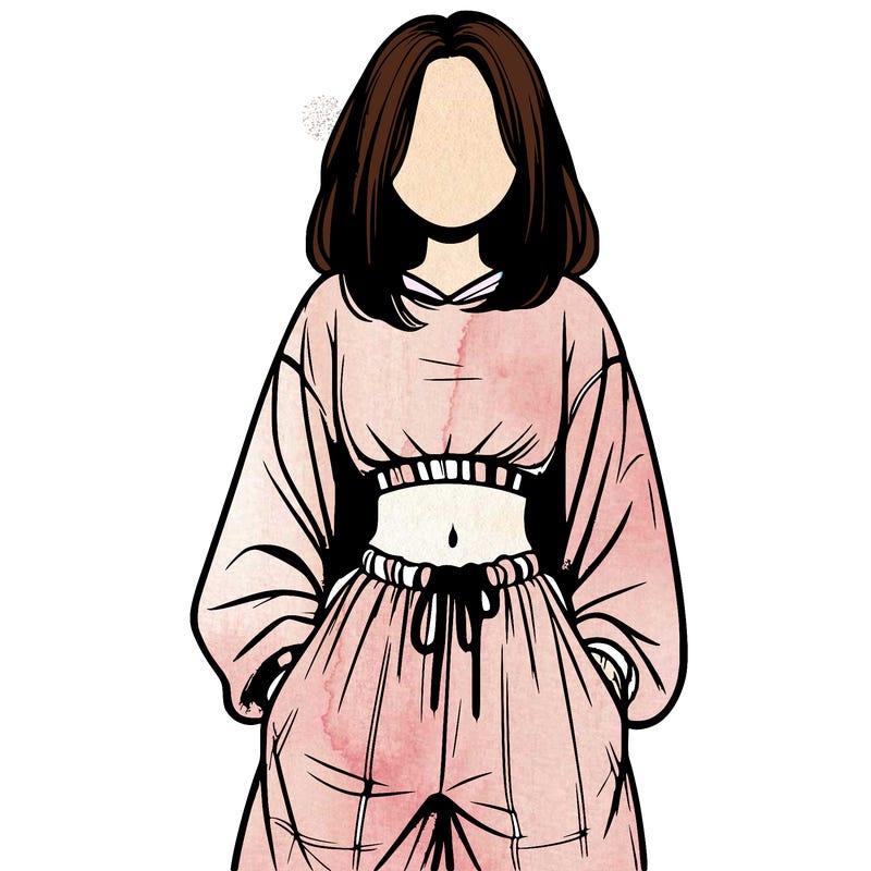 realistic girl faceless with baggy pants and a crop top