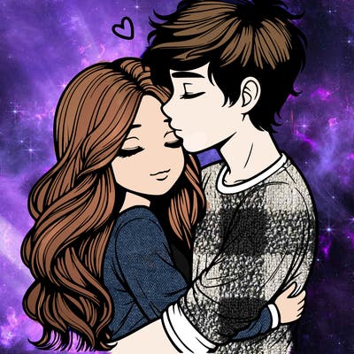 a realistic couple boy and girl hugging and kissing