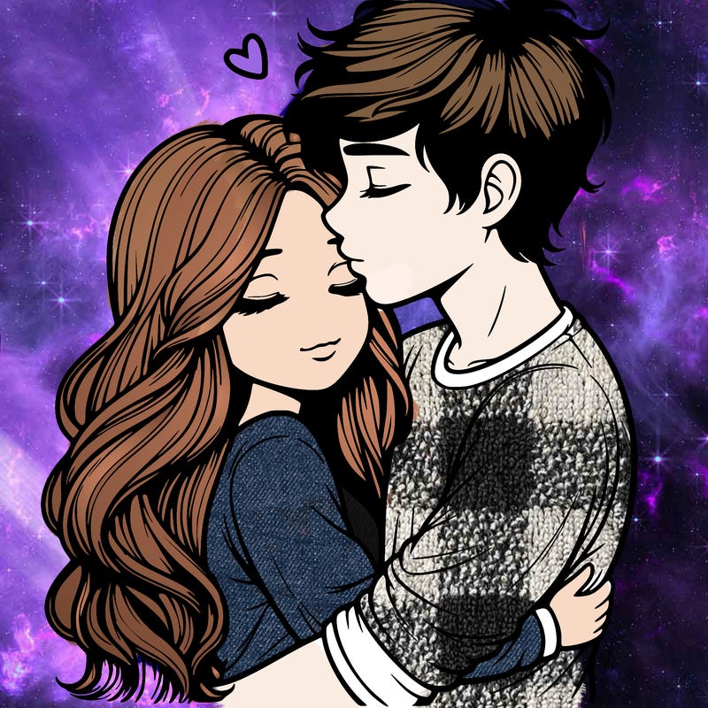 a realistic couple boy and girl hugging and kissing