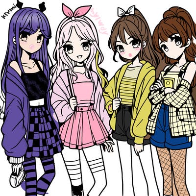 teen manga girls group of 4