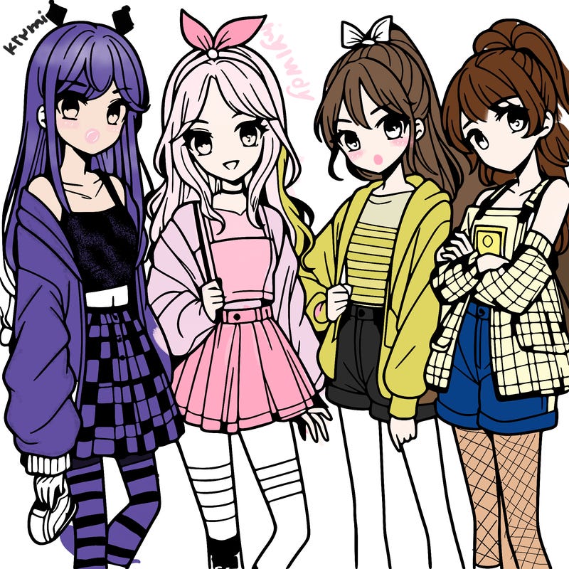 teen manga girls group of 4