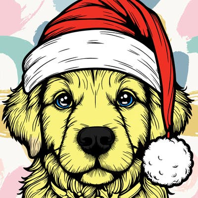 realistic dog with a christmas hat