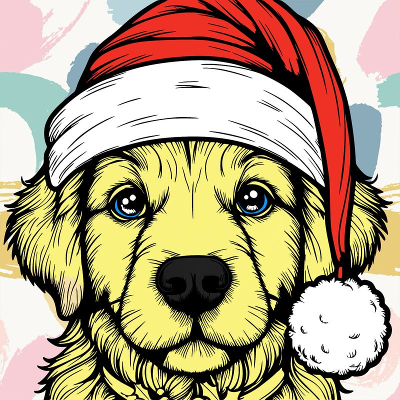 realistic dog with a christmas hat