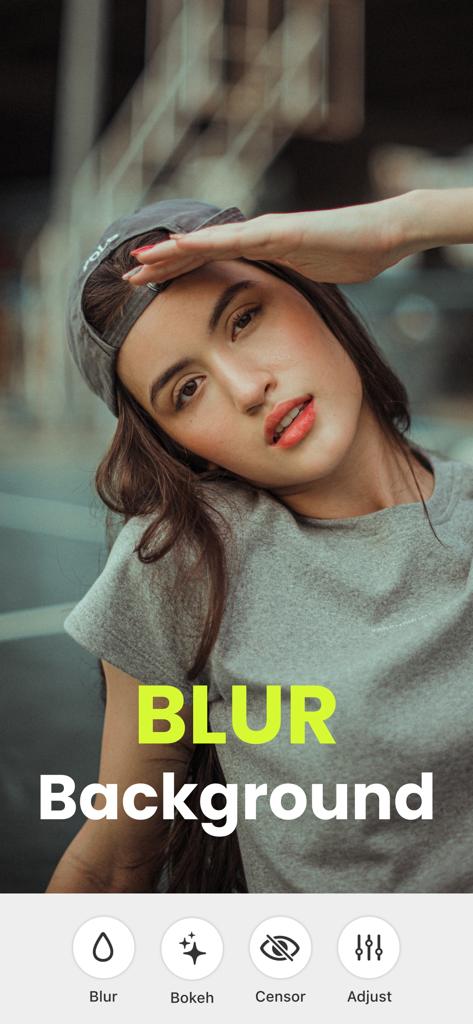 Motion Blur Photo Editor - モーションブラー写真編集アプリで、プロフェッショナルなぼかし背景を持つ若い女性のポートレート。