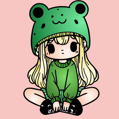 a girl wearing a frog hat and some frog socks