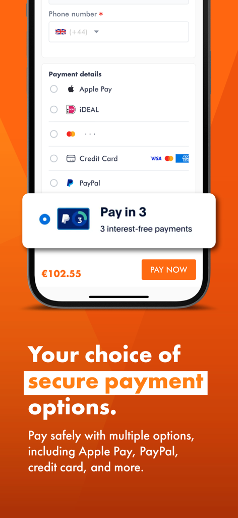easyHotel - Book Value Stays - Mobile app screen showing secure payment options for easyHotel bookings including Apple Pay and PayPal
