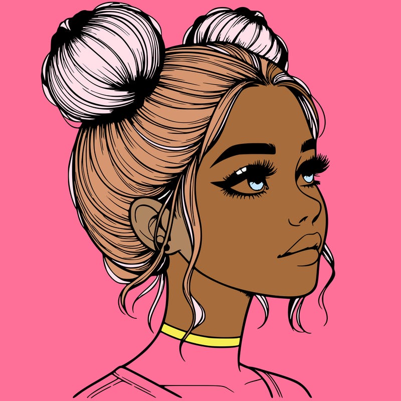 realistic girl with buns on the top of her head