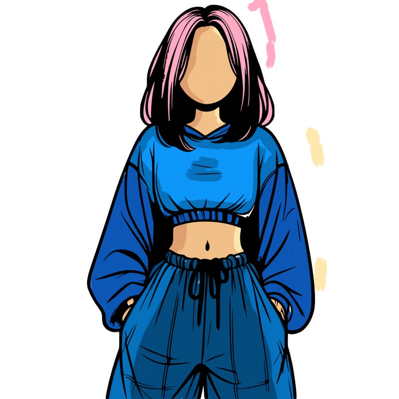 realistic girl faceless with baggy pants and a crop top