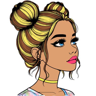 realistic girl with buns on the top of her head