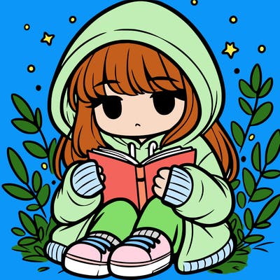 girl in oversized hoodie reading a book