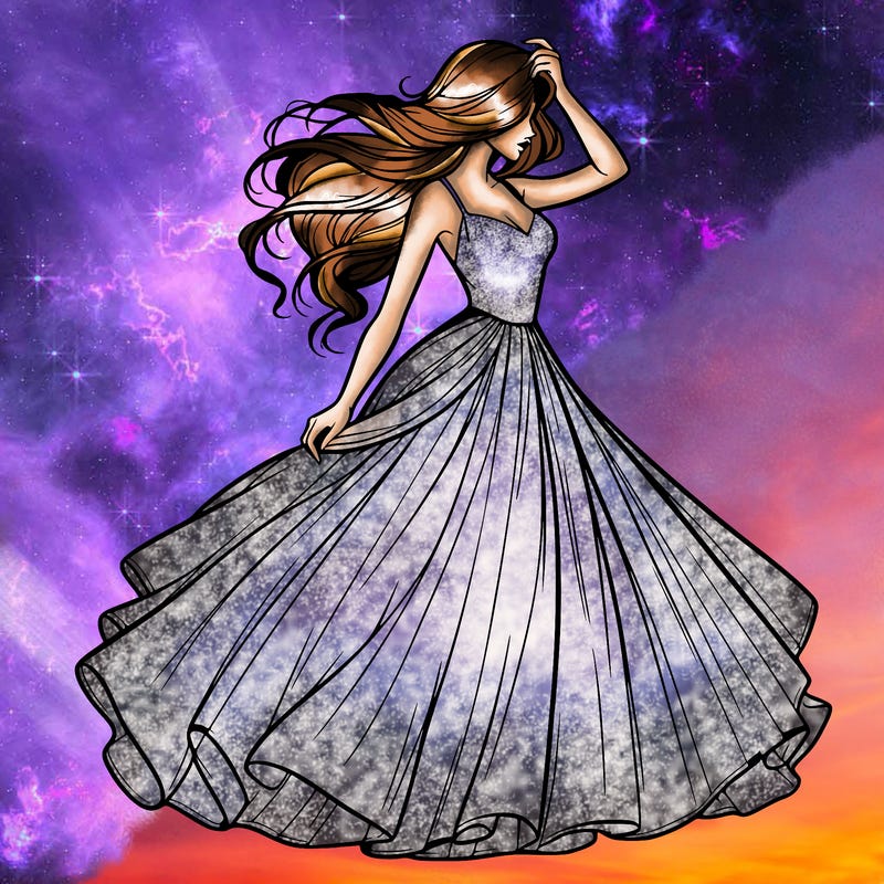 realistic woman with dress flowing in the wind