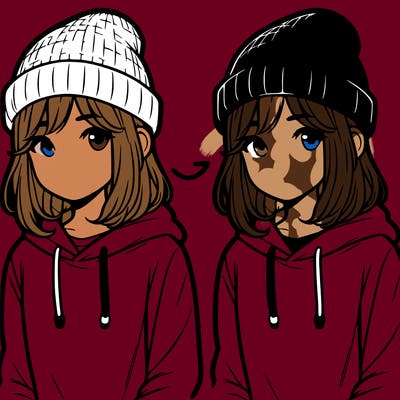 girl with shoulder length hair, a beanie and a hoodie