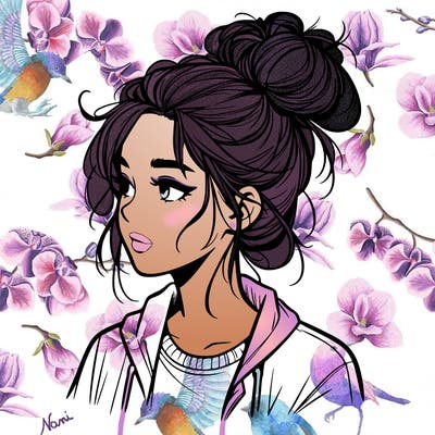 realistic teenage girl with a messy bun