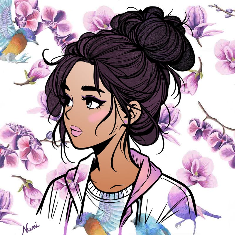 realistic teenage girl with a messy bun