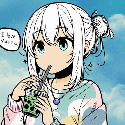 manga character drinking boba