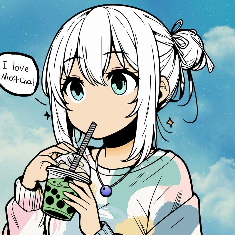 manga character drinking boba