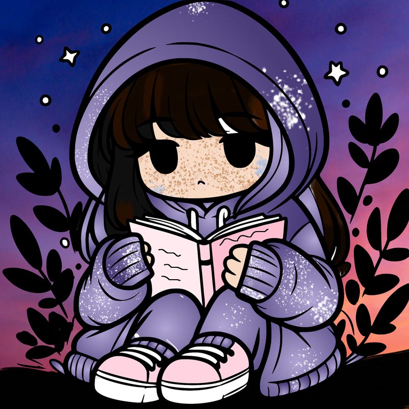girl in oversized hoodie reading a book