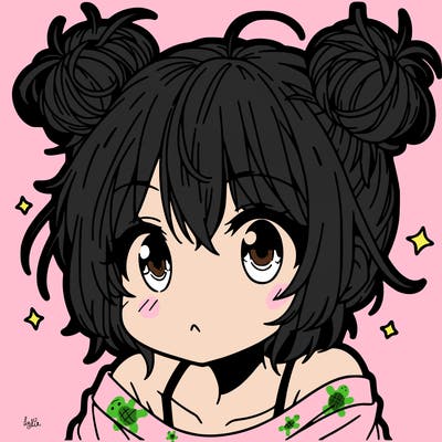 a manga girl with messy small buns