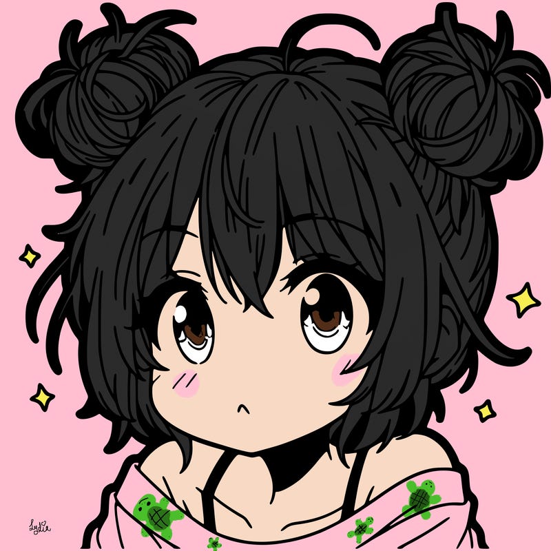a manga girl with messy small buns